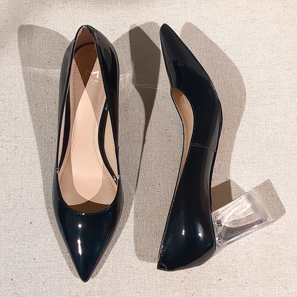 Marc Fisher LTD Zala Black & Clear Patent Glass Heel Leather Pump size 9.5 - Picture 1 of 11